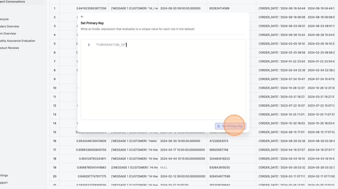 Primary Key dialog with EraQL expression